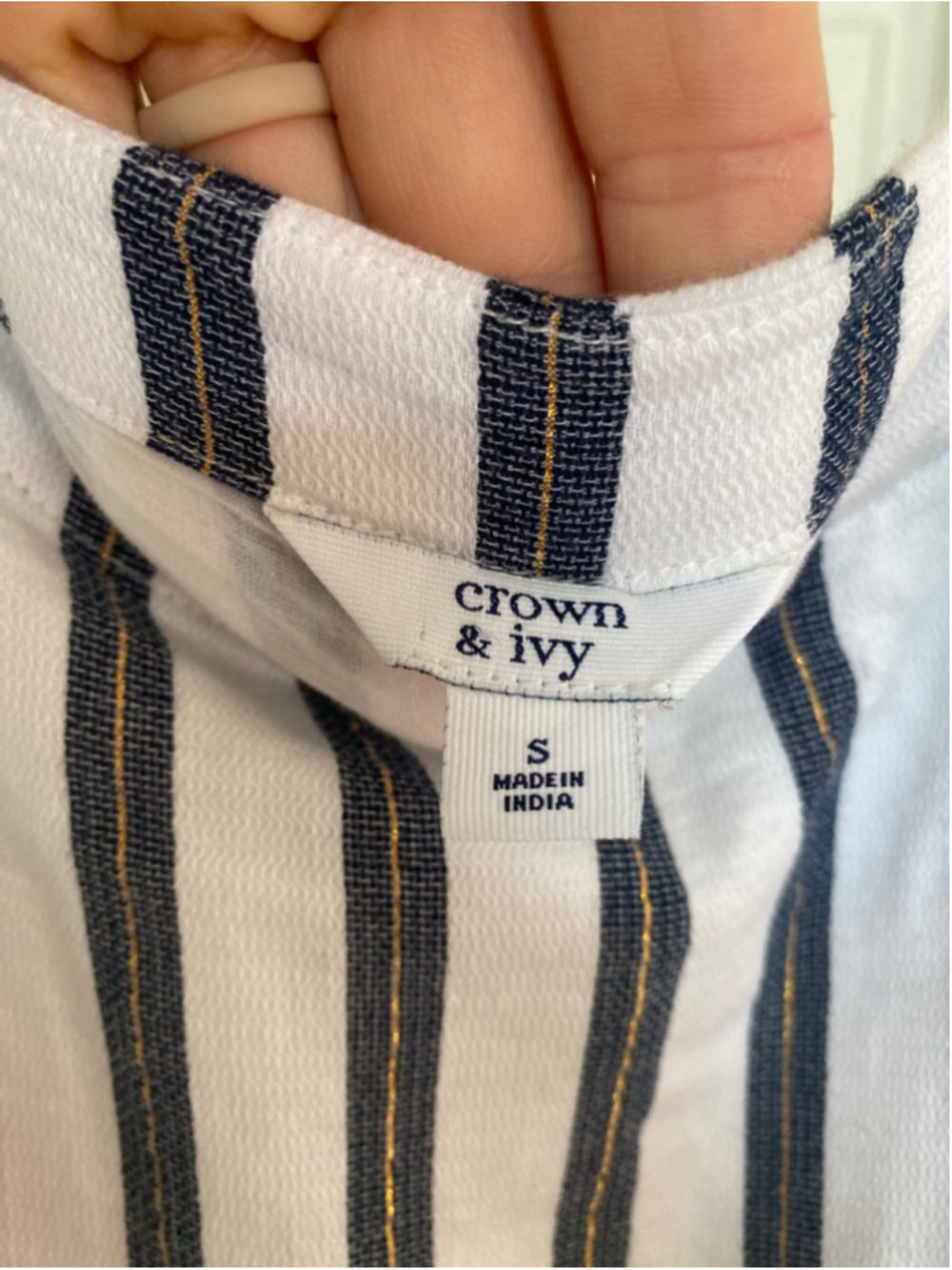 Crown & Ivy Maxi Dress White Navy Gold Stripe Cotton Coastal Resort 4th of July - Picture 6 of 8
